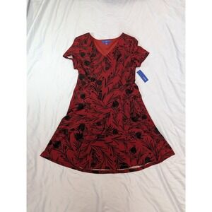 APT 9 Red & Black Floral Dress Short Sleeve Womens Large NWT Fit & Flare Stretch